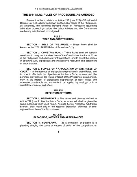 nlrc rules of procedure as amended|2011 NLRC Rules Rules of Procedure (2014) .